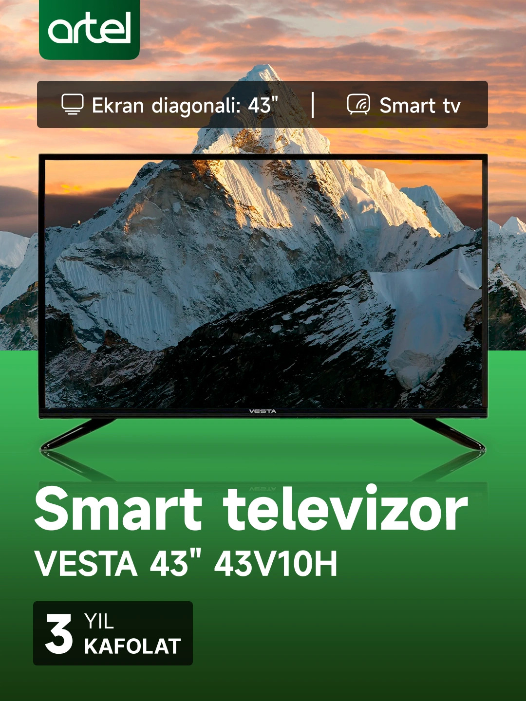 Телевизор Vesta 43V10H Smart TV , чёрный